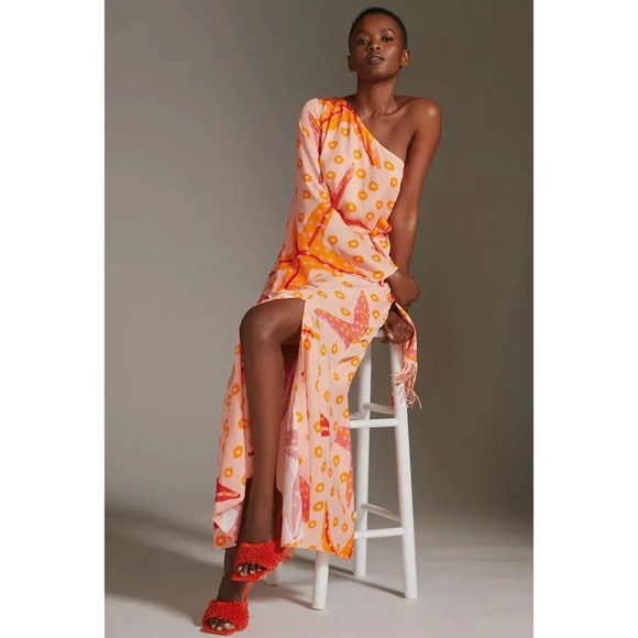 Anthropologie One-shoulder Starfish Maxi Dress By Farm Rio - Picture 2 of 7